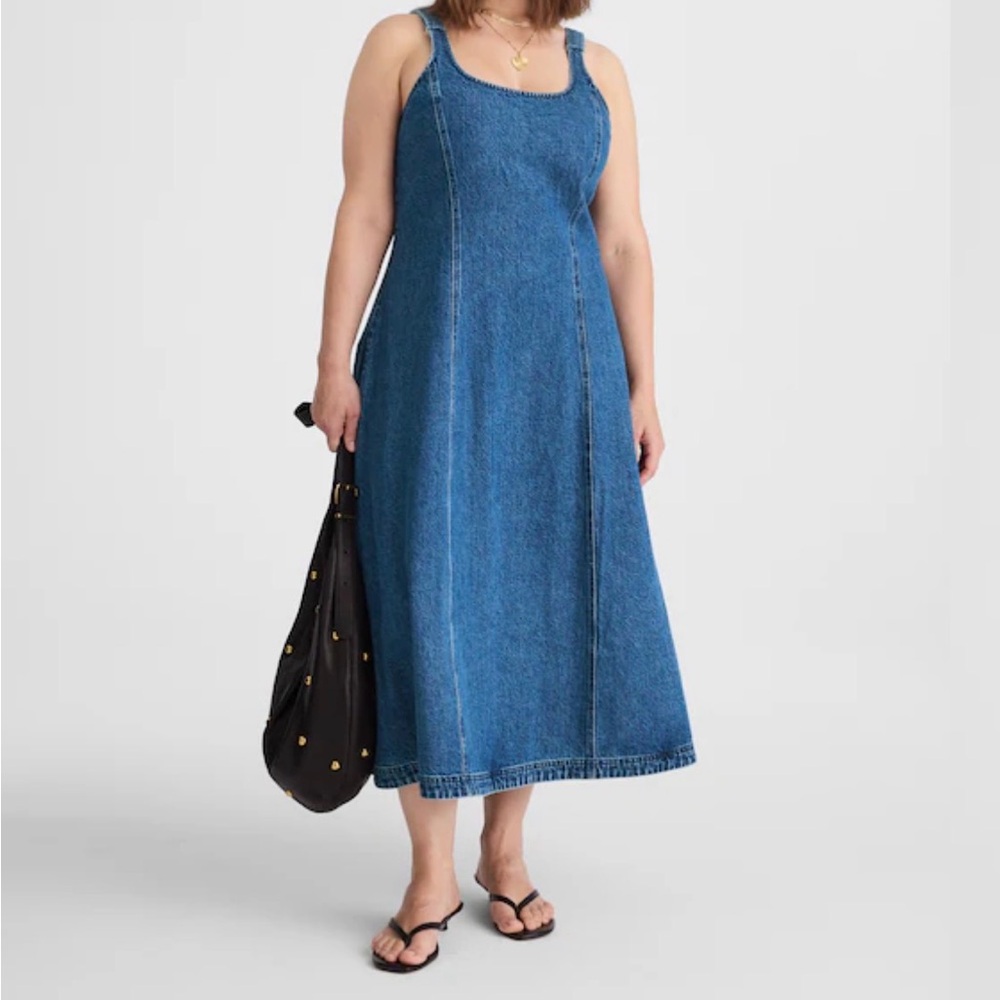 Madewell Classic Blue Denim Scoopneck Midi Dress